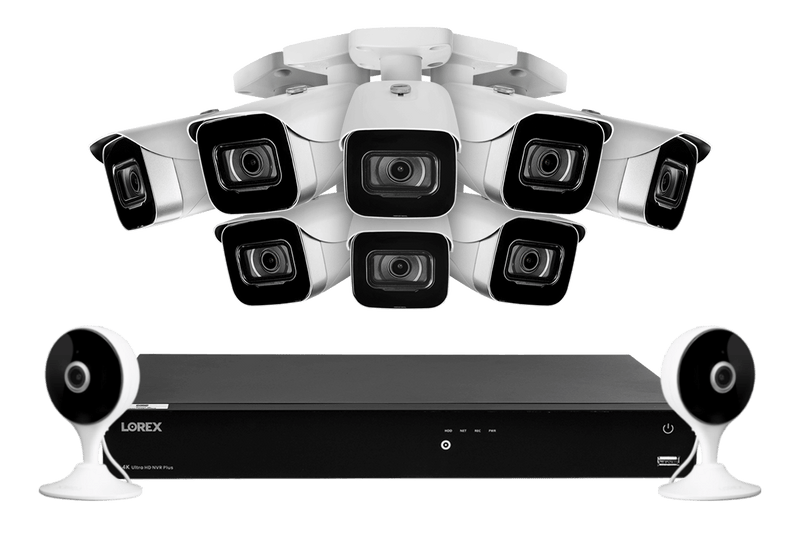 Lorex Fusion 4K 16-Channel 3TB Wired NVR System with 8 Cameras + Two 2K Wi-Fi Indoor Cameras