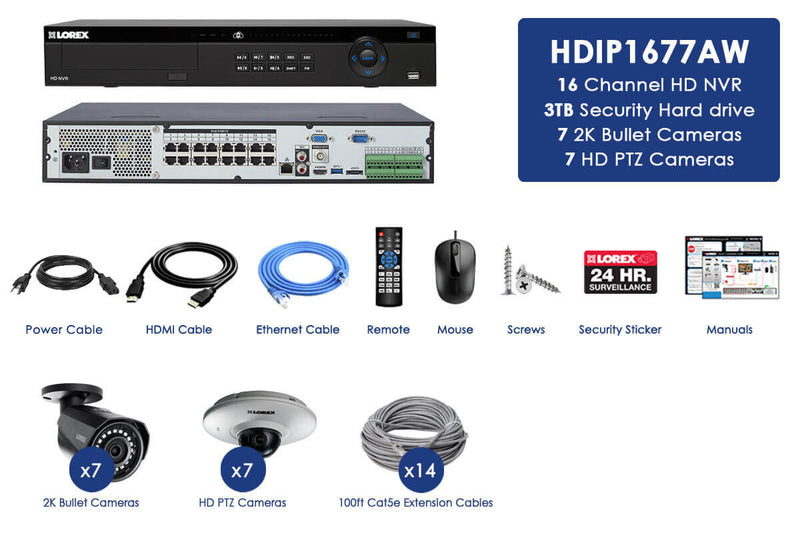 4K NVR System featuring 7 Color Night Vision 2K Cameras and 7 Pan Tilt Audio-Enabled Outdoor Cameras