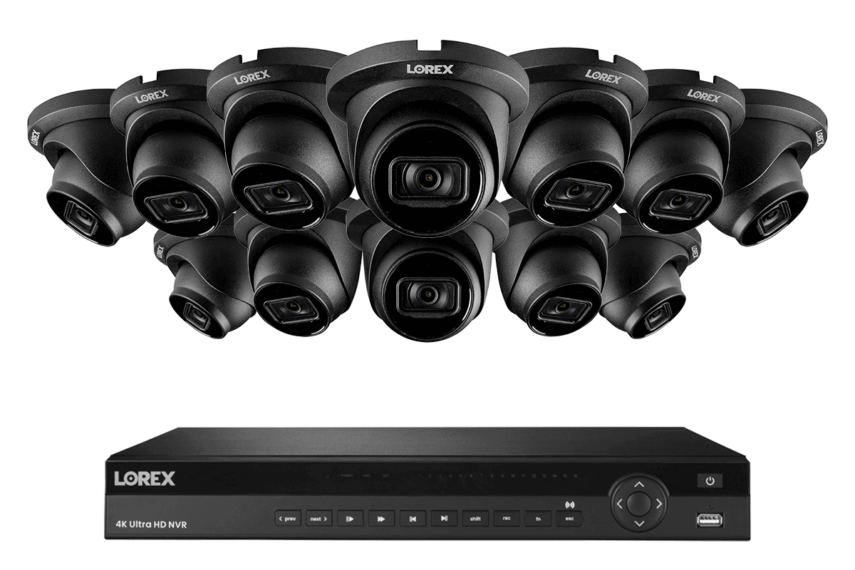 Lorex 4K 16-Channel 4TB Wired NVR System featuring 12 Nocturnal Security Cameras with Real-Time 30FPS Recording and Listen-in Audio