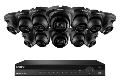 Lorex 4K 16-Channel 4TB Wired NVR System featuring 12 Nocturnal Security Cameras with Real-Time 30FPS Recording and Listen-in Audio
