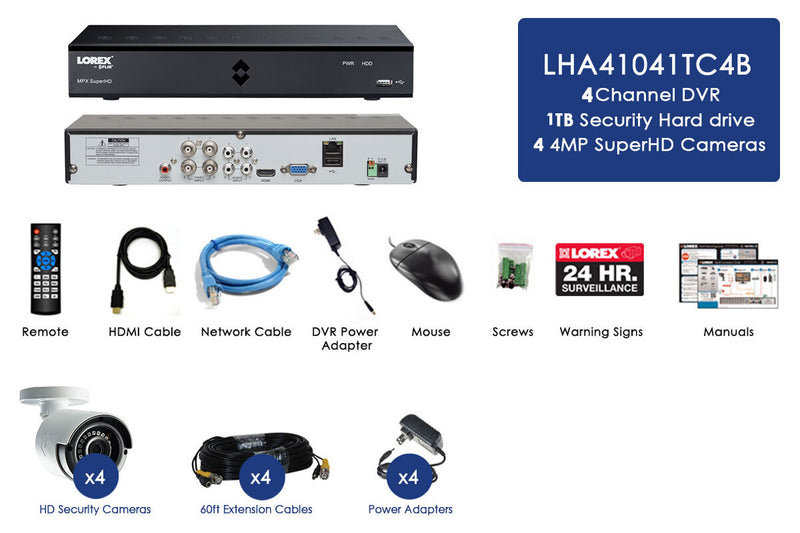 4MP Super HD 4 Channel Security System with 4 Super HD 4MP Cameras