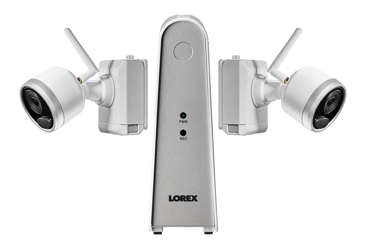 1080p Wireless camera system with 2 battery operated  wire-free cameras, 65ft night vision, mic and speaker for two way audio, No Monthly Fees
