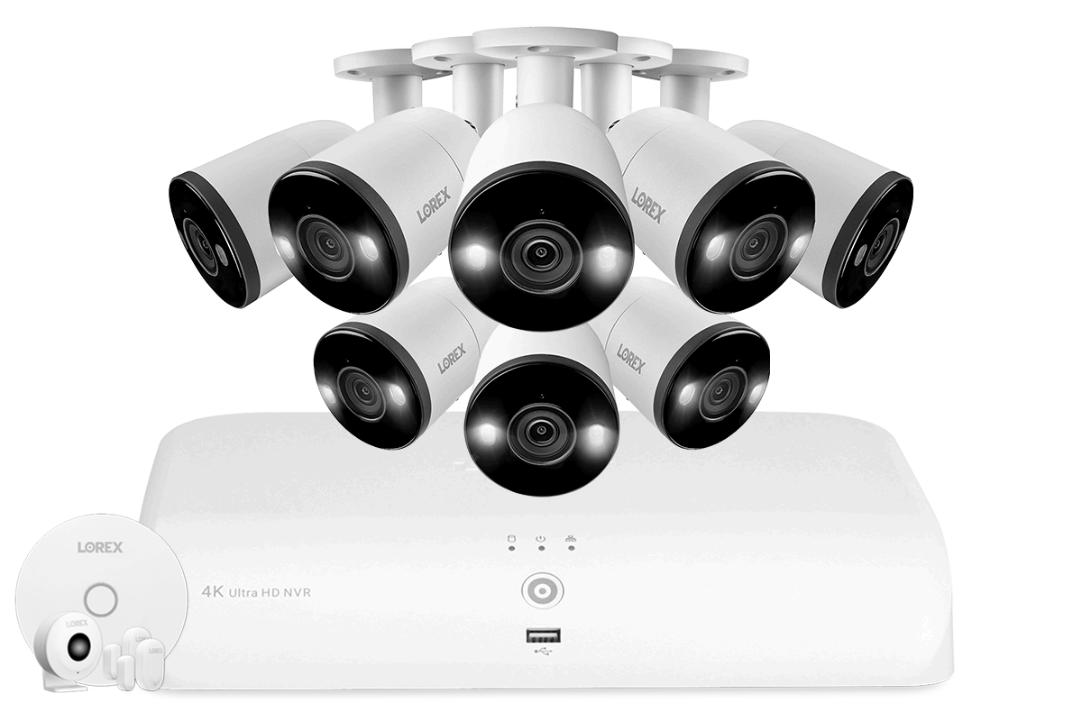 Lorex 4K (8 Camera Capable) Smart Deterrence Wired NVR Security System with Fusion Capabilities, Smart Motion Detection Plus and Smart Sensor Kit