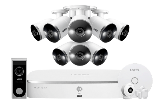 4K 8-channel 2TB Wired NVR System with 8 Smart Deterrence Cameras + Smart Sensor Kit and FREE 1080p Doorbell