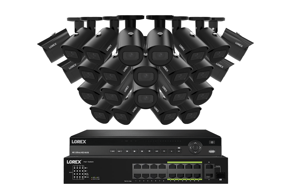 Lorex NVR with A20 (Aurora Series) IP Bullet Cameras - 4K 32-Channel 8TB Wired System - Black 24