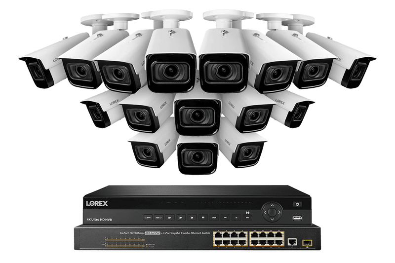 32-Channel Nocturnal NVR System with Sixteen 4K (8MP) Smart IP Optical Zoom Security Cameras with Real-Time 30FPS Recording