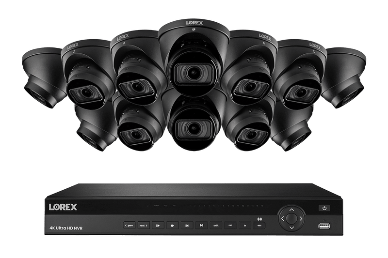 4K Nocturnal IP NVR System with 16-channel NVR, Twelve 4K Smart IP Motorized Zoom Dome Security Cameras, Real-Time 30FPS Recording and Listen-in Audio