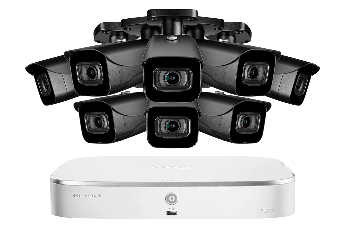 Lorex Fusion 4K 16-Channel (8 Wired + 8 Wi-Fi) NVR System with Bullet Cameras - Black 8