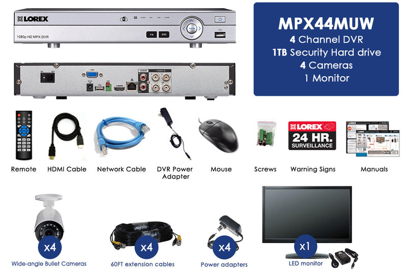 Home Security System with 4-Channel DVR, 4 Ultra-Wide 160