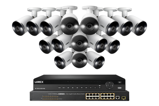 Lorex 4K (32 Camera Capable) 8TB Wired NVR System with Active Deterrence Bullet Security Cameras