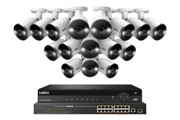 Lorex 4K (32 Camera Capable) 8TB Wired NVR System with Active Deterrence Bullet Security Cameras