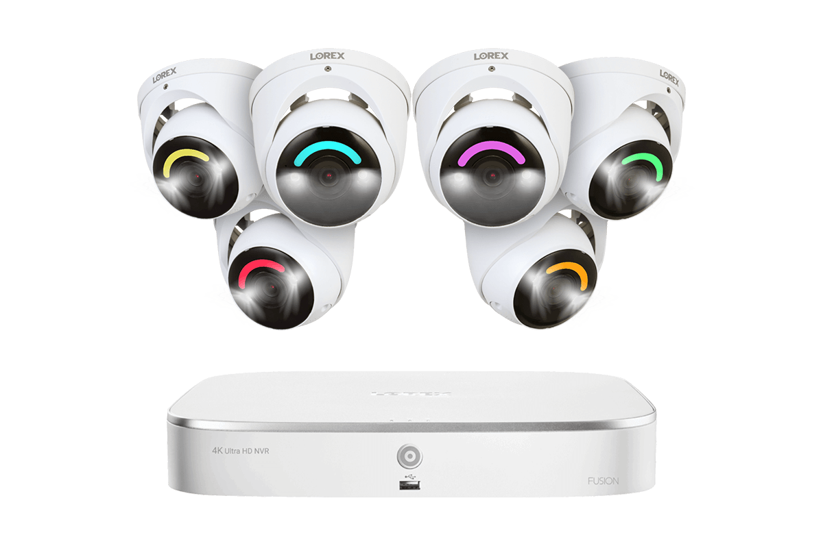 Lorex Fusion 4K 16 Camera Capable (8 Wired and 8 Wi-Fi) 2TB Wired NVR System with Dome Cameras Featuring Smart Security Lighting - Six Cameras