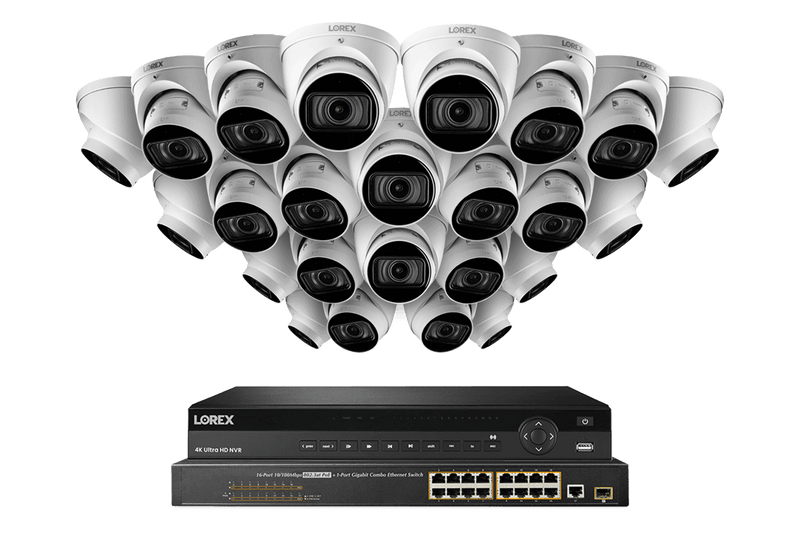 Lorex 4K (32 Camera Capable) 8TB Wired NVR System with Nocturnal 3 Smart IP Dome Cameras Featuring Motorized Varifocal Lens and 30FPS Recording