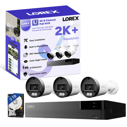 Lorex Connect (New App) | U-Series | 8Ch 4K NVR System | 3 Bullet Cameras