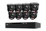 Lorex 8-camera turret security camera system with a black NVR recorder, shown on a plain white background.