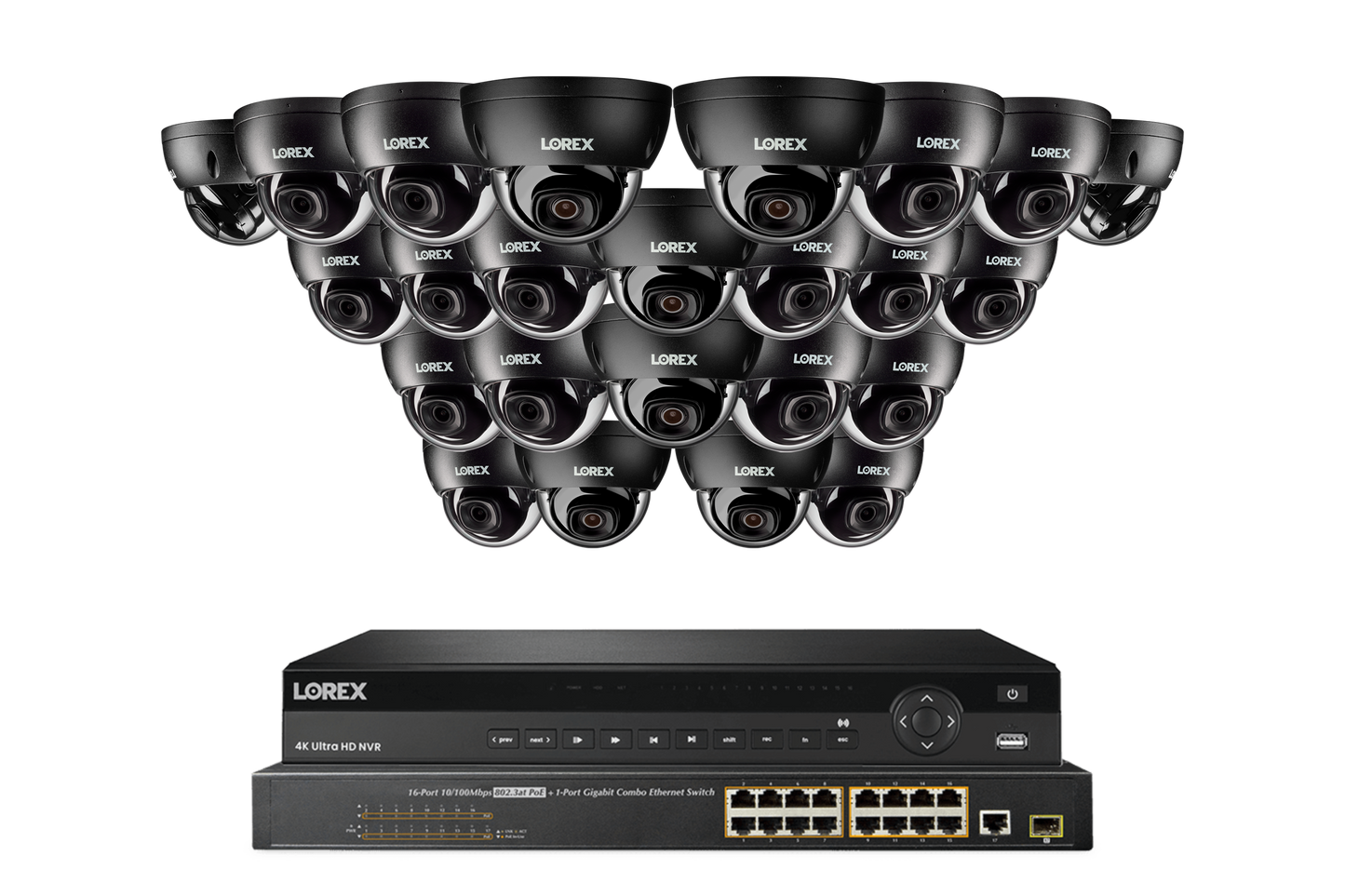 Lorex Elite Series 4K 32 Camera Capable 8TB Wired NVR System with 8MP (4K) A10 IP Dome Cameras