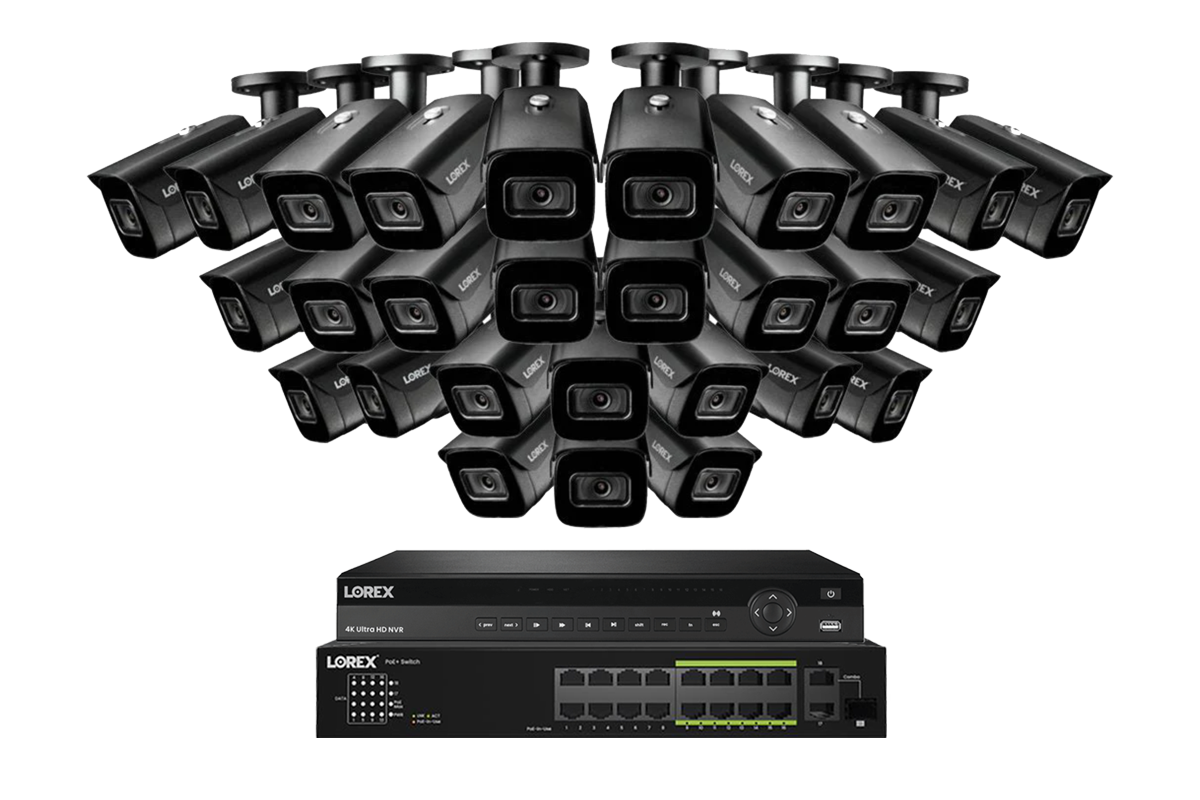 Lorex 4K (32 Camera Capable) 8TB Wired NVR System with Nocturnal 3 Smart IP Bullet Cameras Featuring Listen-In Audio and 30FPS Recording