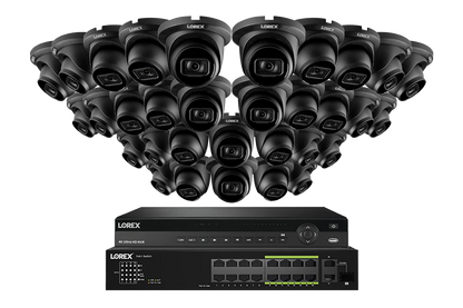 Lorex 4K (32 Camera Capable) Wired NVR System with Nocturnal 3 32 Black Smart IP Dome Cameras Featuring Listen-In Audio and 30FPS Recording