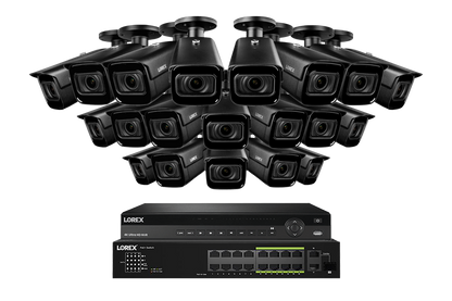 Lorex 4K (32 Camera Capable) Wired NVR System with Nocturnal 3 20 Black Smart IP Bullet Cameras Featuring Motorized Varifocal Lens and 30FPS Recording
