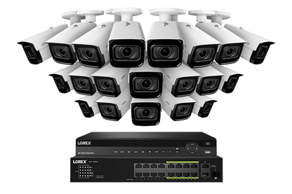 Lorex 4K (32 Camera Capable) Wired NVR System with Nocturnal 3 20 White Smart IP Bullet Cameras Featuring Motorized Varifocal Lens and 30FPS Recording