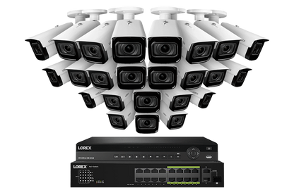 Lorex 4K (32 Camera Capable) Wired NVR System with Nocturnal 3 24 White Smart IP Bullet Cameras Featuring Motorized Varifocal Lens and 30FPS Recording