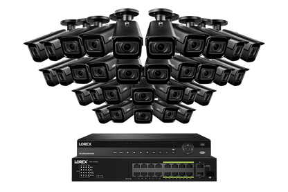 Lorex 4K (32 Camera Capable) Wired NVR System with Nocturnal 3 32 Black Smart IP Bullet Cameras Featuring Motorized Varifocal Lens and 30FPS Recording