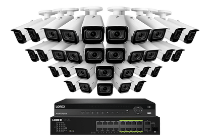 Lorex 4K (32 Camera Capable) Wired NVR System with Nocturnal 3 32 White Smart IP Bullet Cameras Featuring Motorized Varifocal Lens and 30FPS Recording