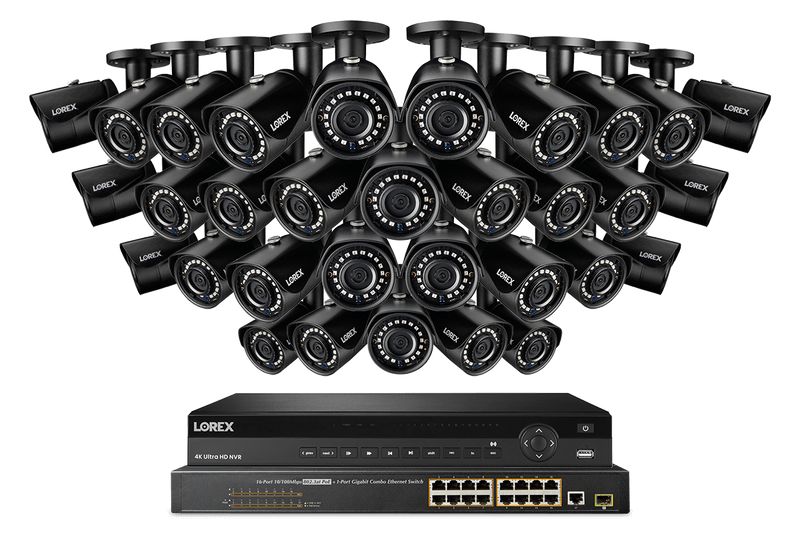 2K IP Security Camera System with 32-Channel NVR and 32 Outdoor 5MP Black Cameras