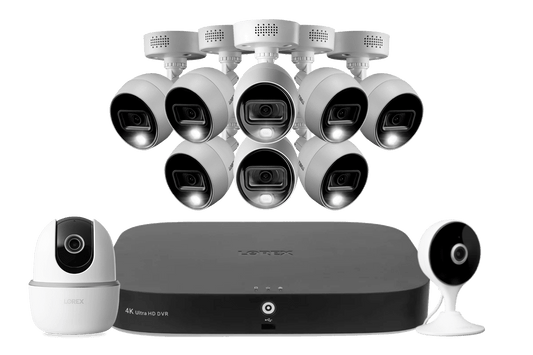 Lorex Fusion 4K 20-Channel (16 Wired and 4 Wi-Fi) 2TB DVR System with 8 Analog Active Deterrence Cameras, 2K Pan-Tilt Camera and 2K Indoor Wi-Fi Camera