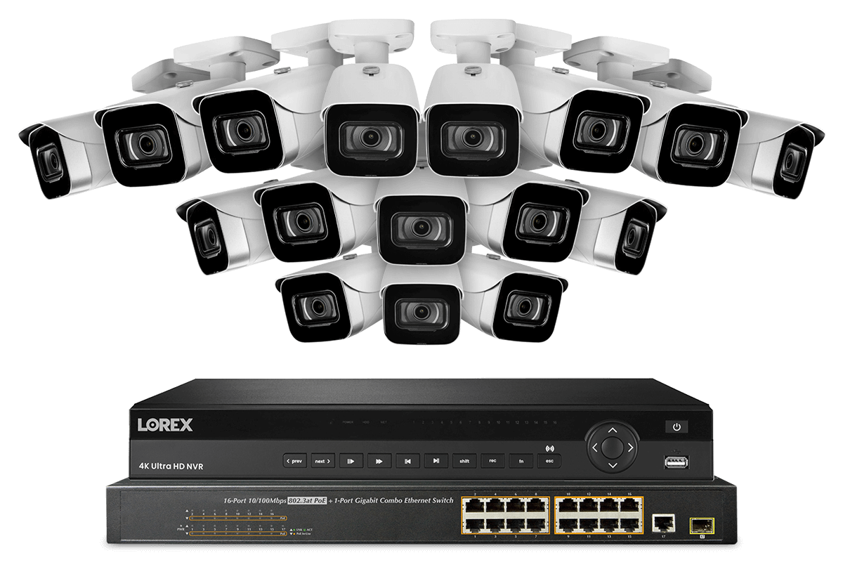 32-Channel NVR System with Sixteen 4K (8MP) IP Cameras