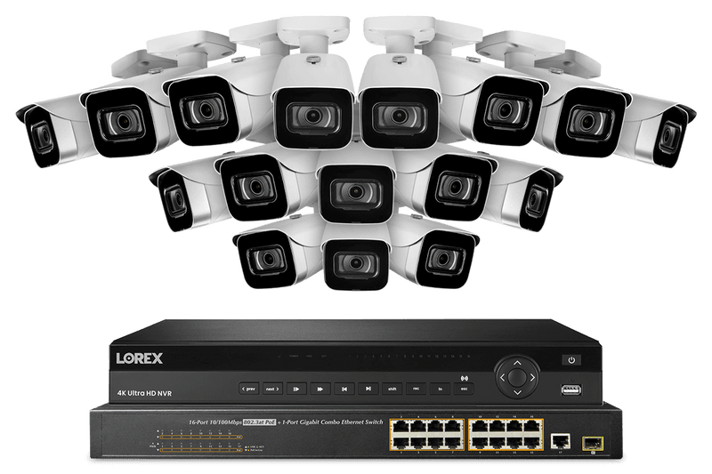 32-Channel NVR System with Sixteen 4K (8MP) IP Cameras