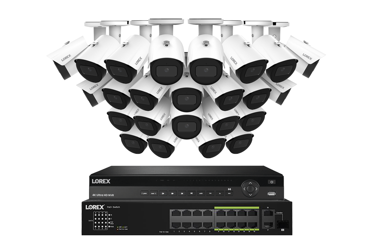 Lorex NVR with A20 (Aurora Series) IP Bullet Cameras - 4K 32-Channel 8TB Wired System - White 24