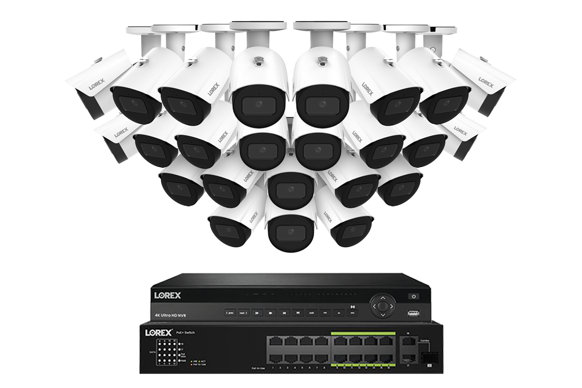 Lorex Pro Series 4K 32 Camera Capable Wired NVR System with 4MP (2K) A4 IP Bullet Cameras - White 24
