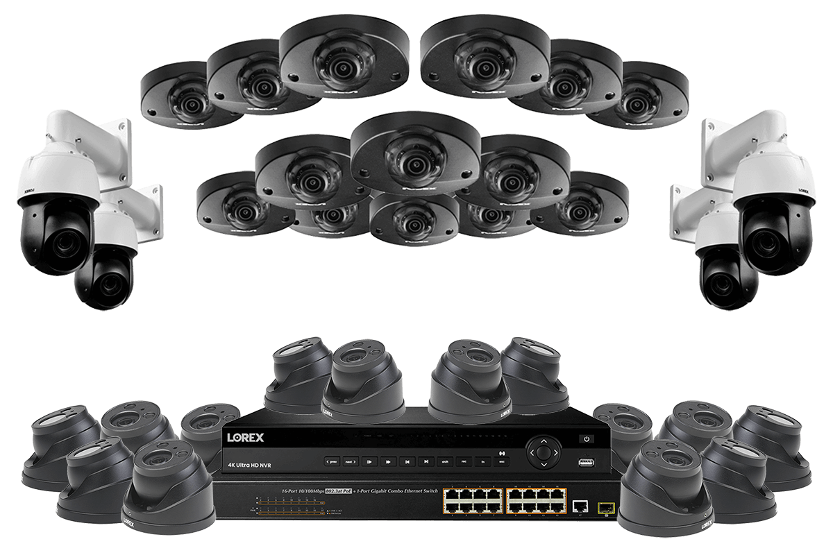 32 Channel NVR Security System with Fourteen 2K Audio, Fourteen 4K Zoom Lens Dome and Four 2K PTZ with 12&times; Optical Zoom