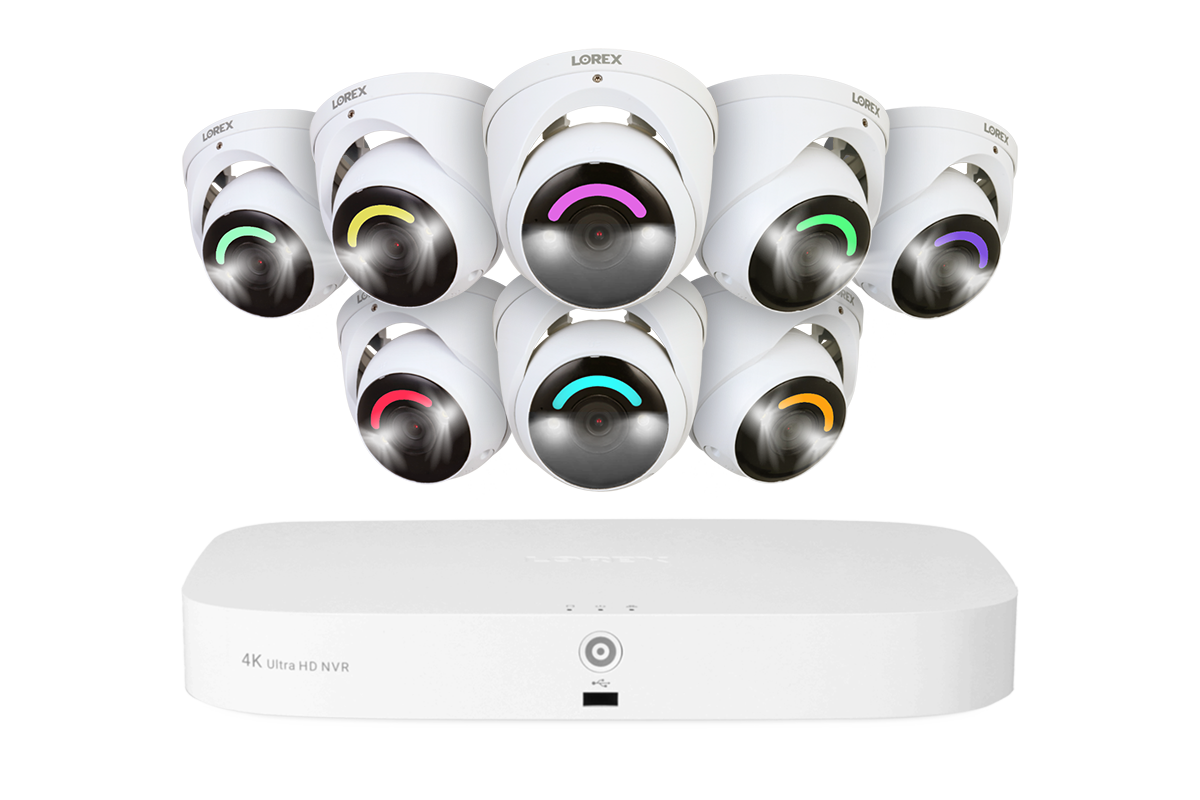 Lorex Fusion 4K 16 Camera Capable (8 Wired and 8 Wi-Fi) 2TB Wired NVR System with Dome Cameras Featuring Smart Security Lighting - 8