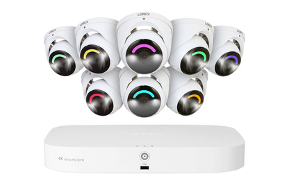 Lorex Fusion 4K 16 Camera Capable (8 Wired and 8 Wi-Fi) 2TB Wired NVR System with Dome Cameras Featuring Smart Security Lighting - 8