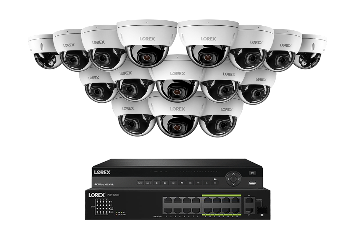 Lorex Pro  Series 4K 32 Camera Capable Wired NVR System with 8MP (4K) A10 IP Dome Cameras - White 16