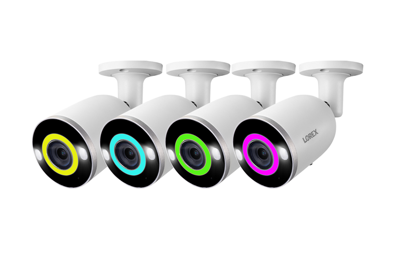 Lorex 4K Smart Security Lighting Deterrence Bullet AI PoE IP Wired Cameras - Four Pack