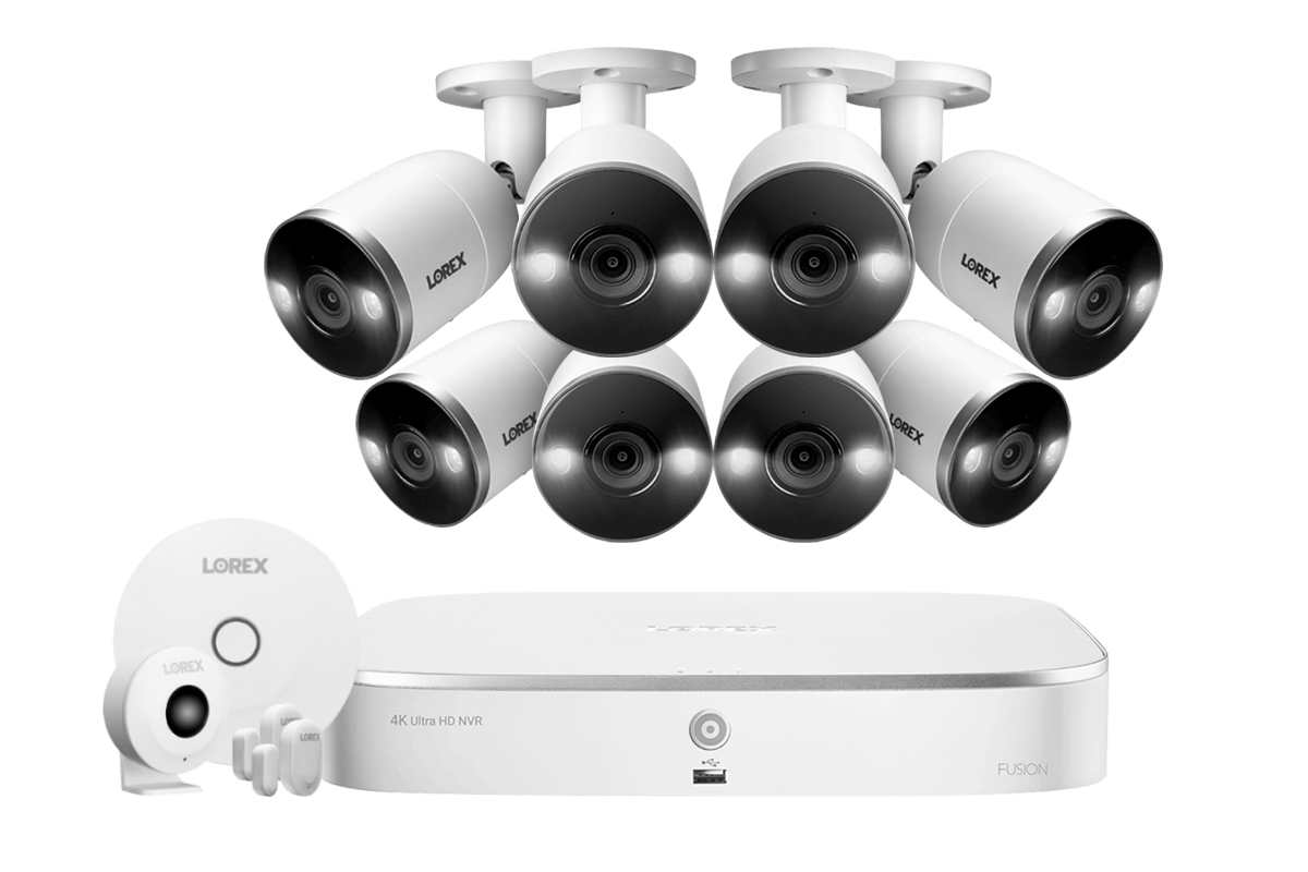 Lorex 4K (8 Camera Capable) NVR System with 8 Smart Deterrence IP Cameras and Smart Sensor Starter Kit