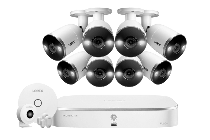 Lorex 4K (8 Camera Capable) NVR System with 8 Smart Deterrence IP Cameras and Smart Sensor Starter Kit