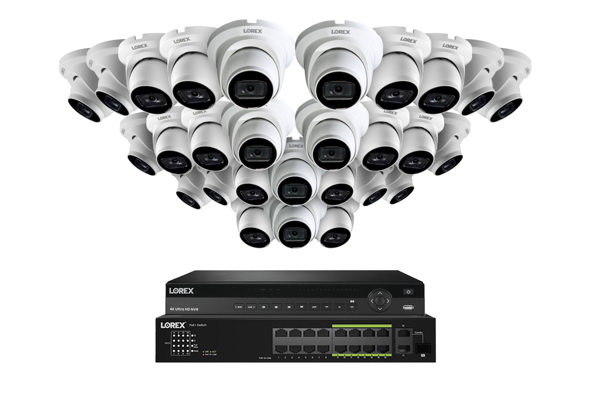 Lorex 4K (32 Camera Capable) Wired NVR System with Nocturnal 3 Smart IP Dome Cameras Featuring Listen-In Audio and 30FPS Recording