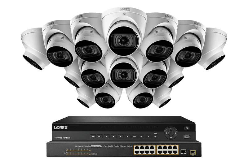 32-Channel Nocturnal NVR System with Sixteen 4K (8MP) Smart IP Optical Zoom Dome Security Cameras with Real-Time 30FPS Recording and Listen-in Audio