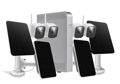 Lorex 4K NVR System with 4 White Battery-Operated Cameras with 4 Solar Panels