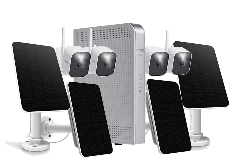 Lorex 4K NVR System with 4 White Battery-Operated Cameras with 4 Solar Panels