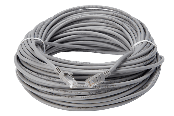 100ft CAT5e Outdoor Ethernet Patch Cable – Grey, RJ45 Male To Male, Moisture Shield, Round