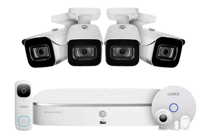 Lorex Fusion 4K 16 Camera Capable (8 Wired + 8 Wi-Fi) 2TB NVR System with 4 IP Bullet Cameras, 2K Wired Doorbell and Sensor Kit