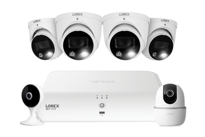 Lorex Fusion 4K 16 Camera Capable (8 Wired + 8 Fusion Wi-Fi) 2TB NVR System with Four H13 IP Dome Cameras, One 2K Pan-Tilt Cmaera, and One 2K Indoor Wi-Fi Camera