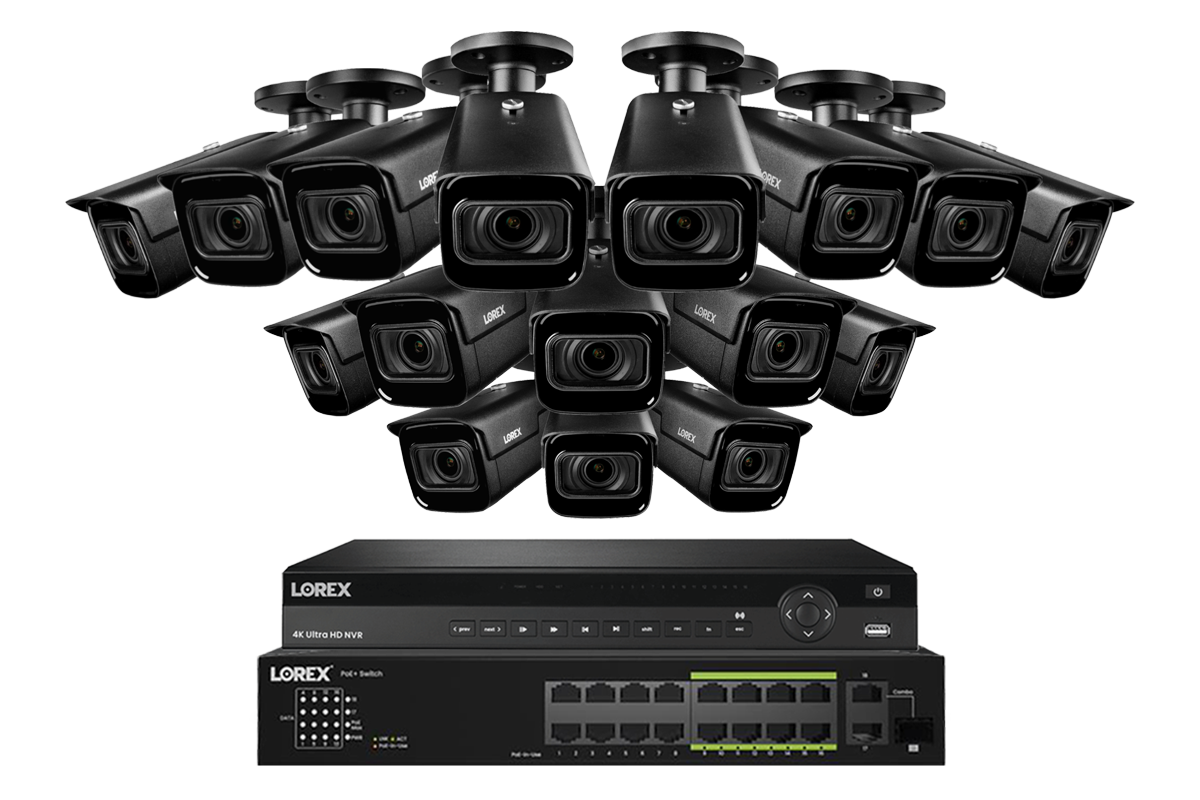 Lorex 4K (32 Camera Capable) Wired NVR System with Nocturnal 3 Smart IP Bullet Cameras Featuring Motorized Varifocal Lens and 30FPS Recording