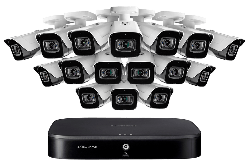 16-Channel 4K DVR Security System with 16 Ultra HD 4K (8MP) Outdoor Metal Audio Cameras, 135ft Color Night Vision