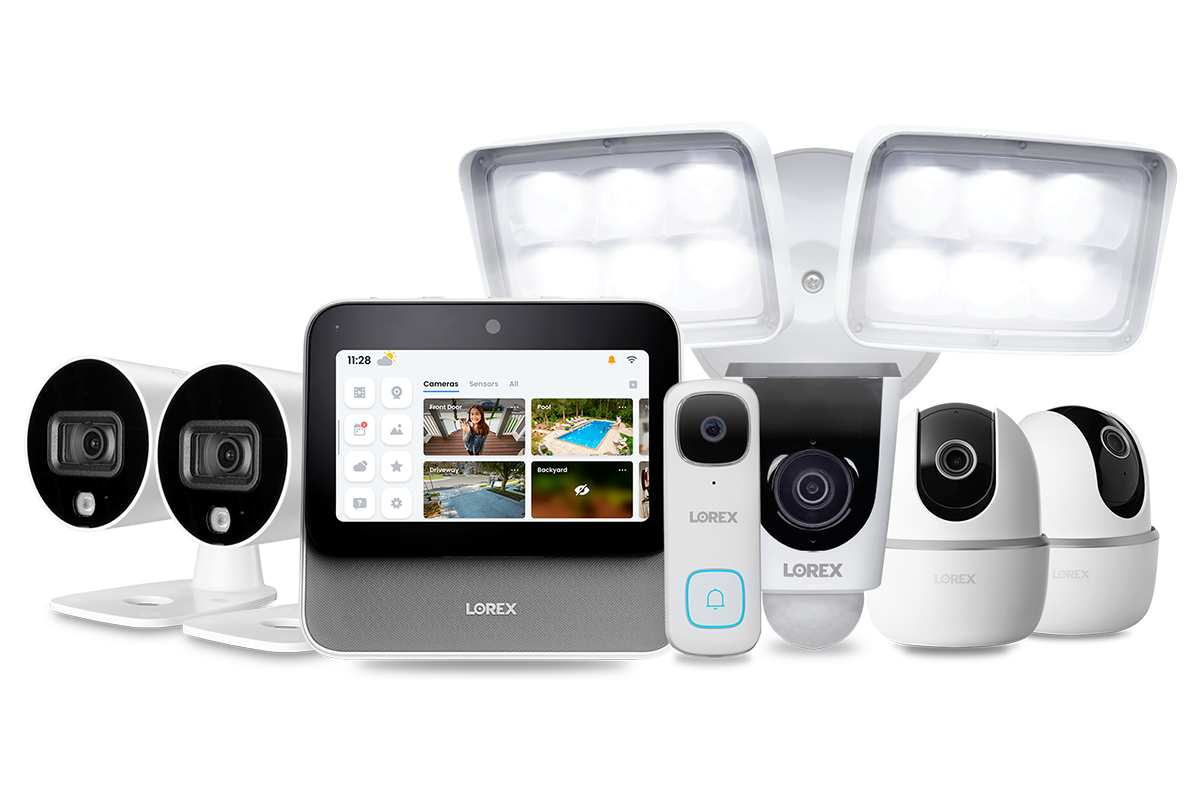 Lorex Smart Home Security Center with 2 Outdoor Cameras, 2 2K Pan-Tilt Indoor Cameras, 2K Doorbell and Floodlight Camera
